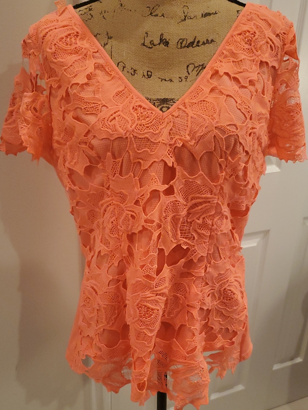Marineblu Floral Lace Short Sleeve Top Orange 2XL